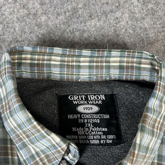Grit Iron Workwear Fleece Lined Flannel Shirt Mens 2XL Button Up Jacket Plaid - Picture 5 of 8